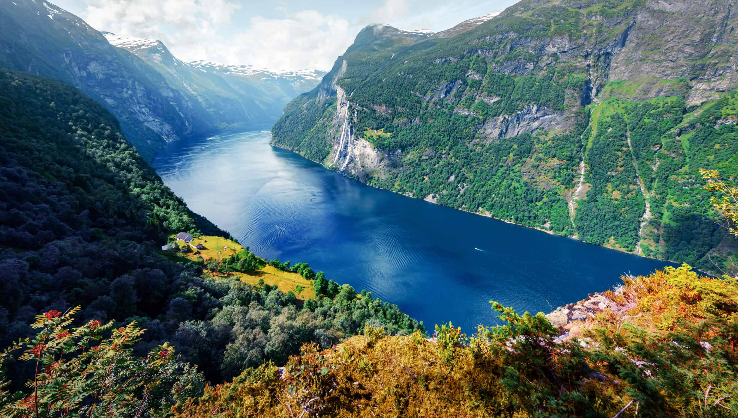 A breathtaking view of a Norwegian fjord with lush greenery and a serene blue waterway | MSC Cruises A breathtaking view of a Norwegian fjord with lush greenery and a serene blue waterway | MSC Cruises
