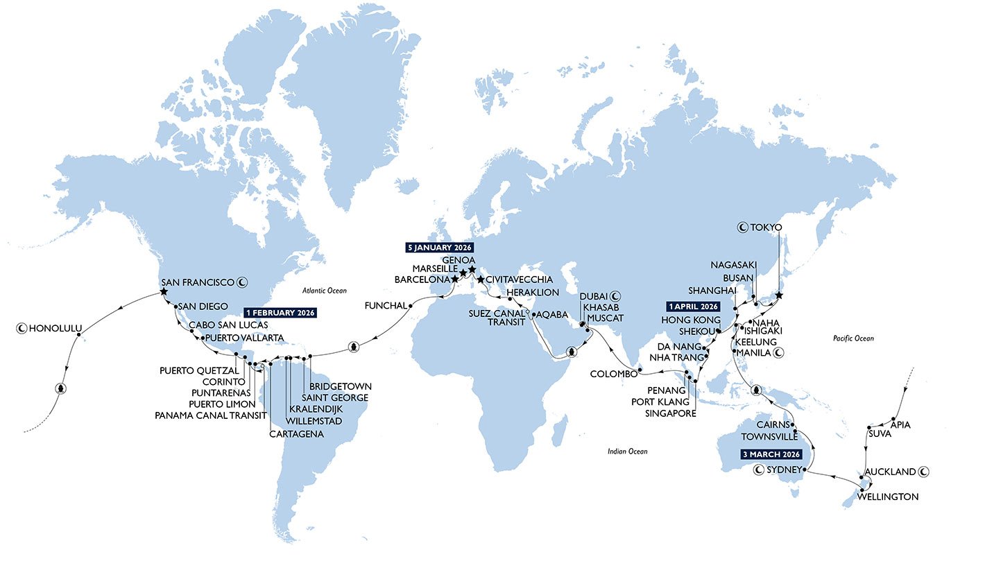 MSC World Cruise 2026 map | MSC Cruises