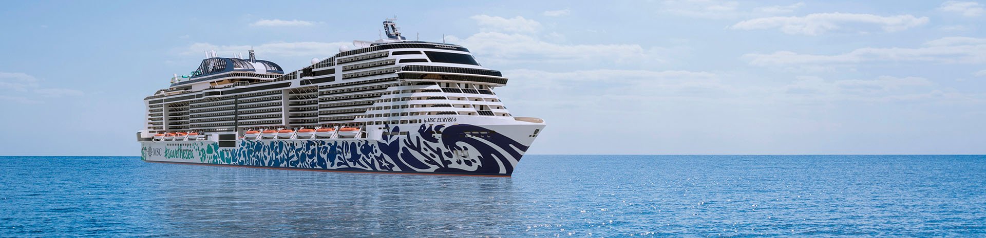 A modern MSC cruise ship on calm blue waters under a sunny sky | MSC Cruises