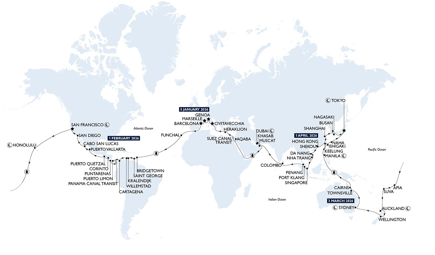 Itinerary map | MSC World Cruise 2026