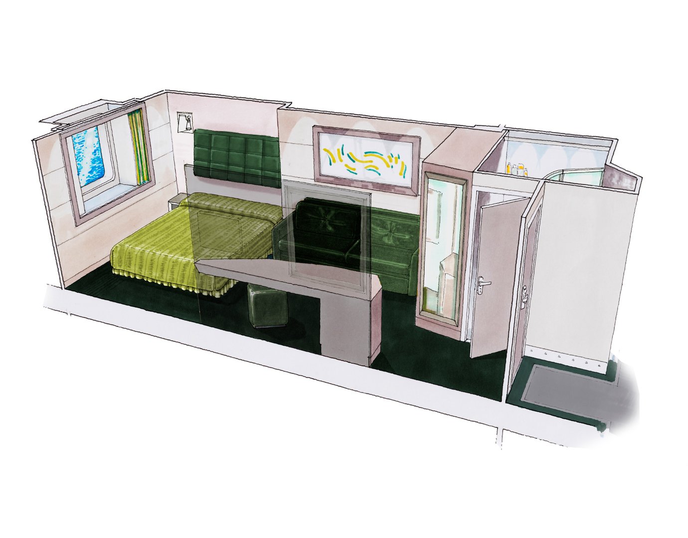 MSC Grandiosa Cabin: Ocean View 16 3d